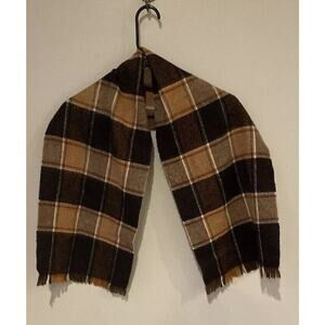 Zephlon Vintage Brown Plaid Soft Acrylic Fringed Scarf 54" X 12"